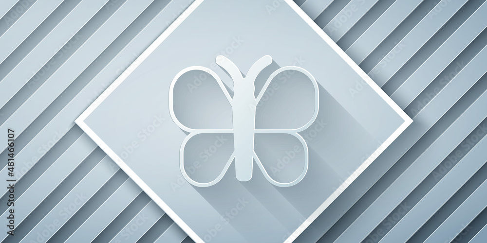 Paper cut Butterfly icon isolated on grey background. Paper art style. Vector