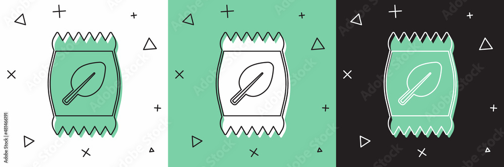 将肥料袋图标隔离在白色和绿色黑色背景上。矢量