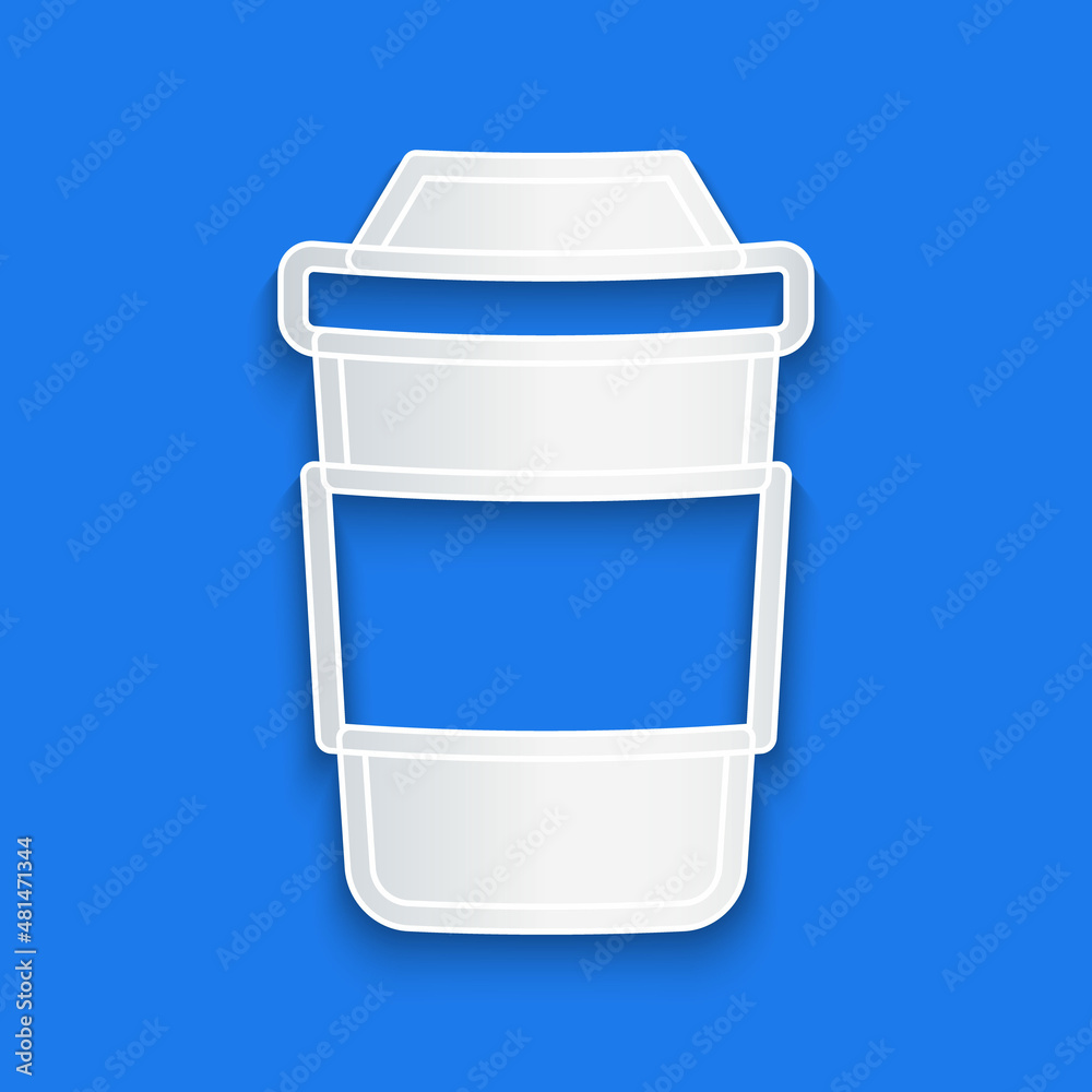 Paper cut Cup of tea icon isolated on blue background. Paper art style. Vector