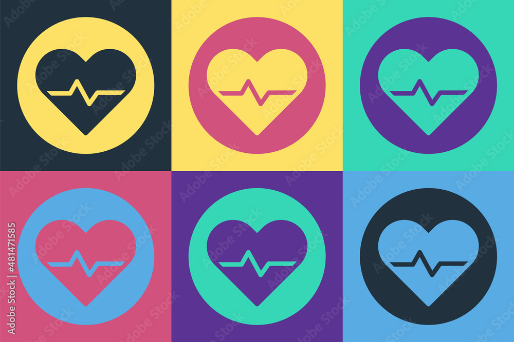 Pop art Heart rate icon isolated on color background. Heartbeat sign. Heart pulse icon. Cardiogram i