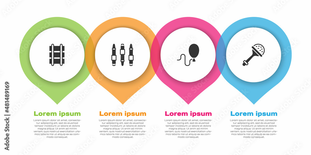 Set Toy rail，Marker pen，Balloons and Rattle baby Toy.Business infographic template.Vvector（设置玩具轨道、记号
