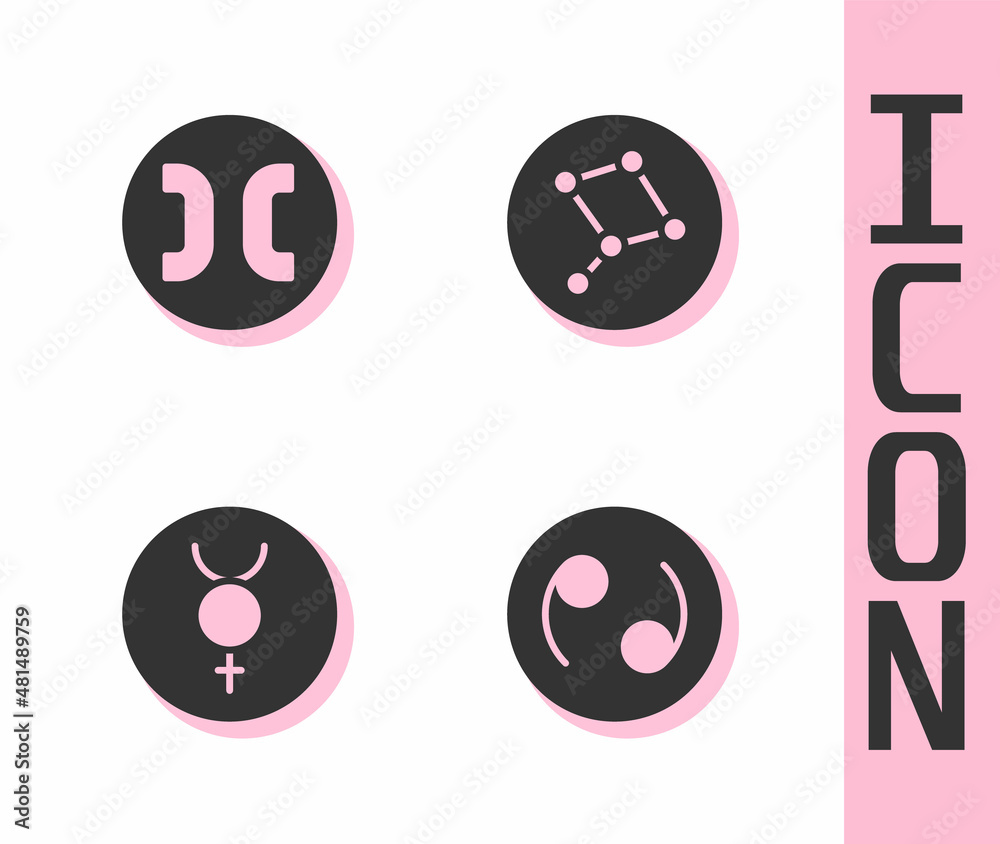 Set Cancer zodiac, Pisces, Symbol Mercury and Great Bear constellation icon. Vector