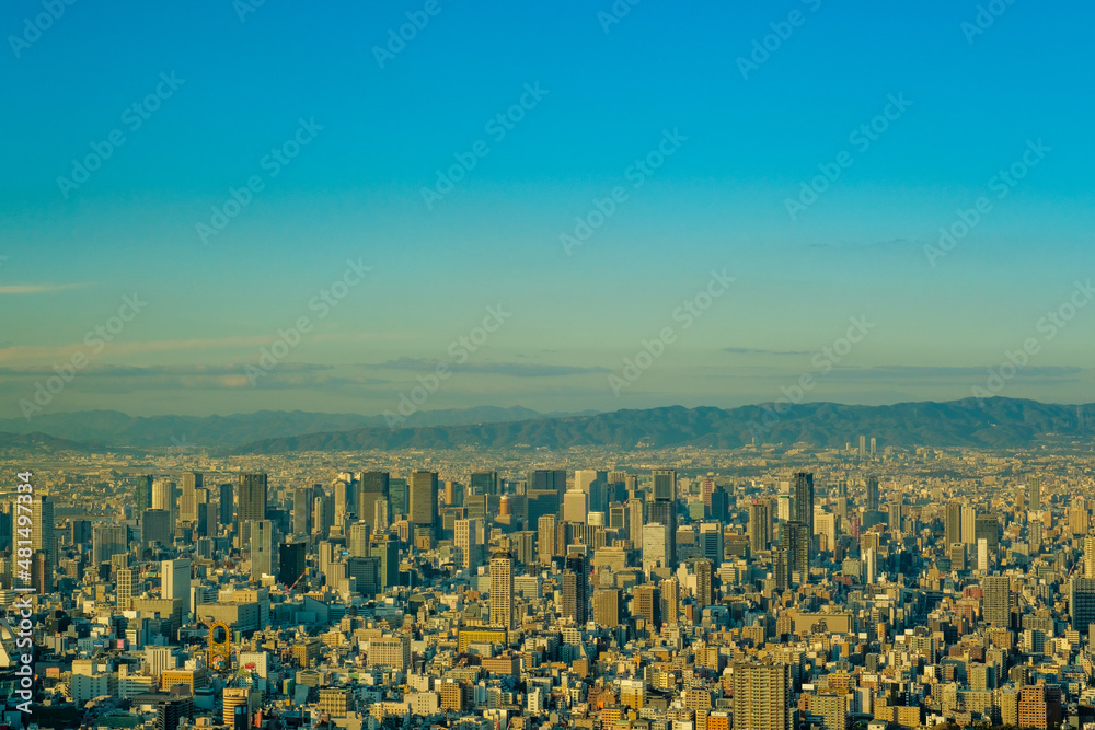 大阪　都市風景　夕暮れ