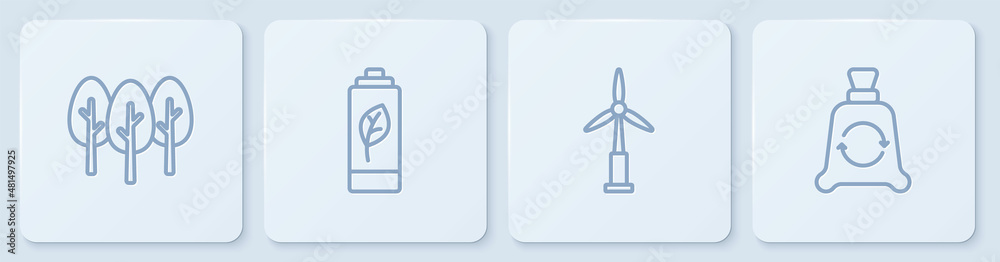 设置线路树、风力涡轮机、生态自然叶片电池和带回收的垃圾袋。白色方形对接