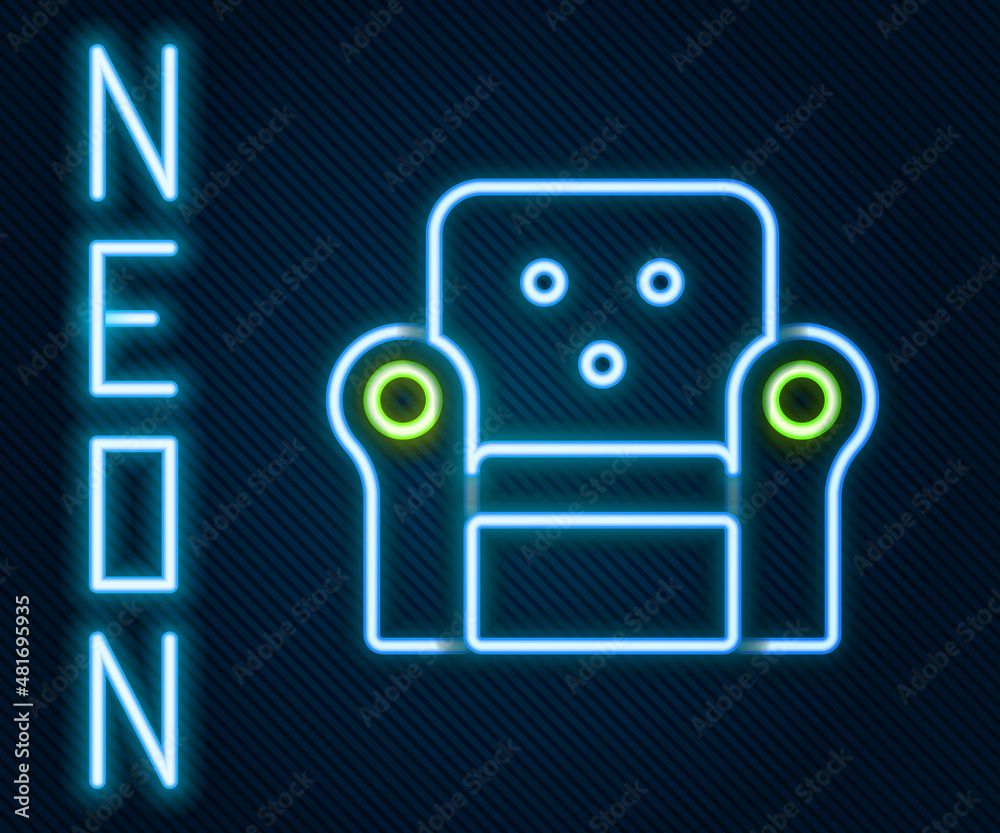 Glowing neon line Armchair icon isolated on black background. Colorful outline concept. Vector