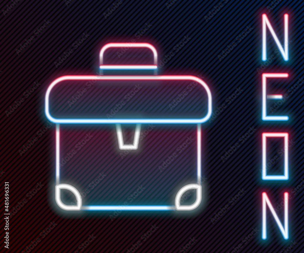 Glowing neon line Briefcase icon isolated on black background. Business case sign. Business portfoli