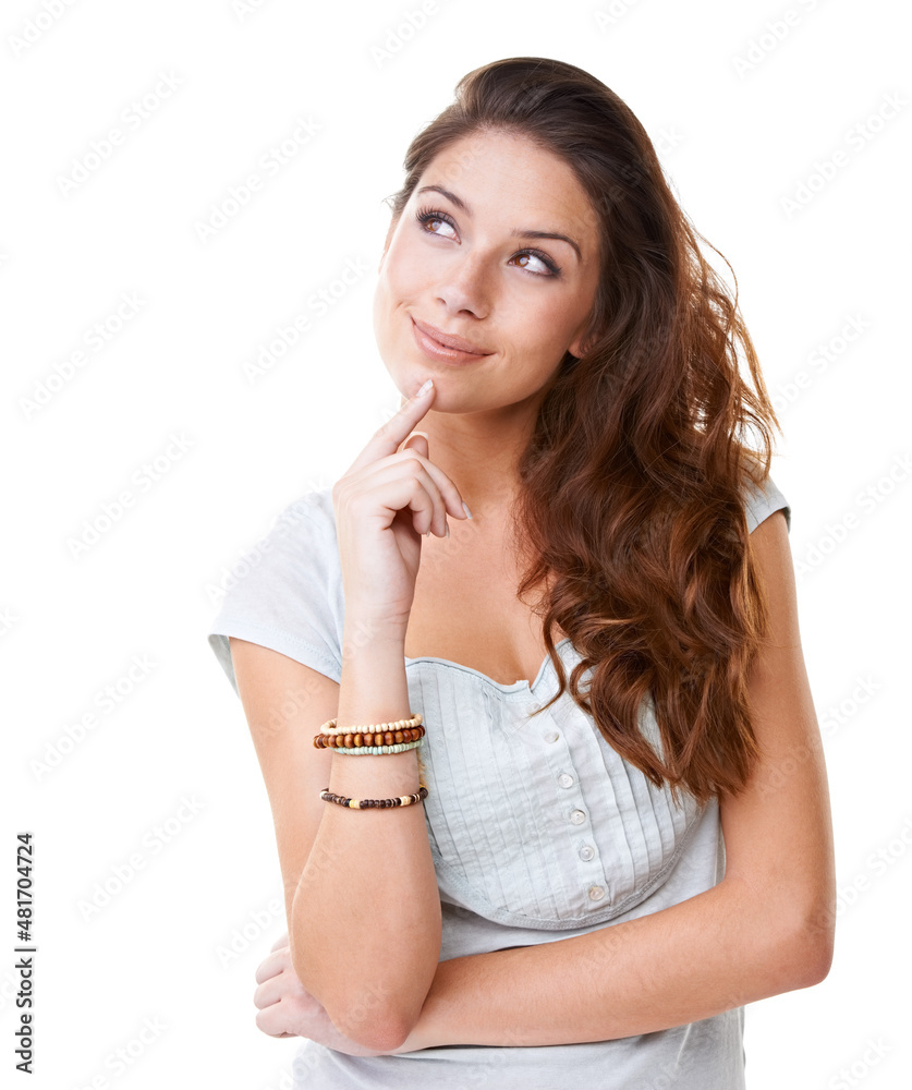 I wonder.... A gorgeous young woman looking upwards while daydreaming.