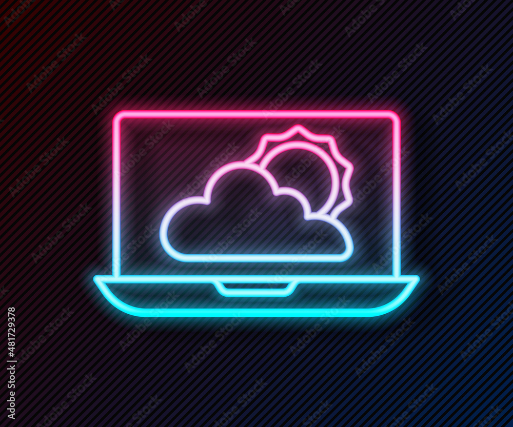 Glowing neon line Weather forecast icon isolated on black background. Vector