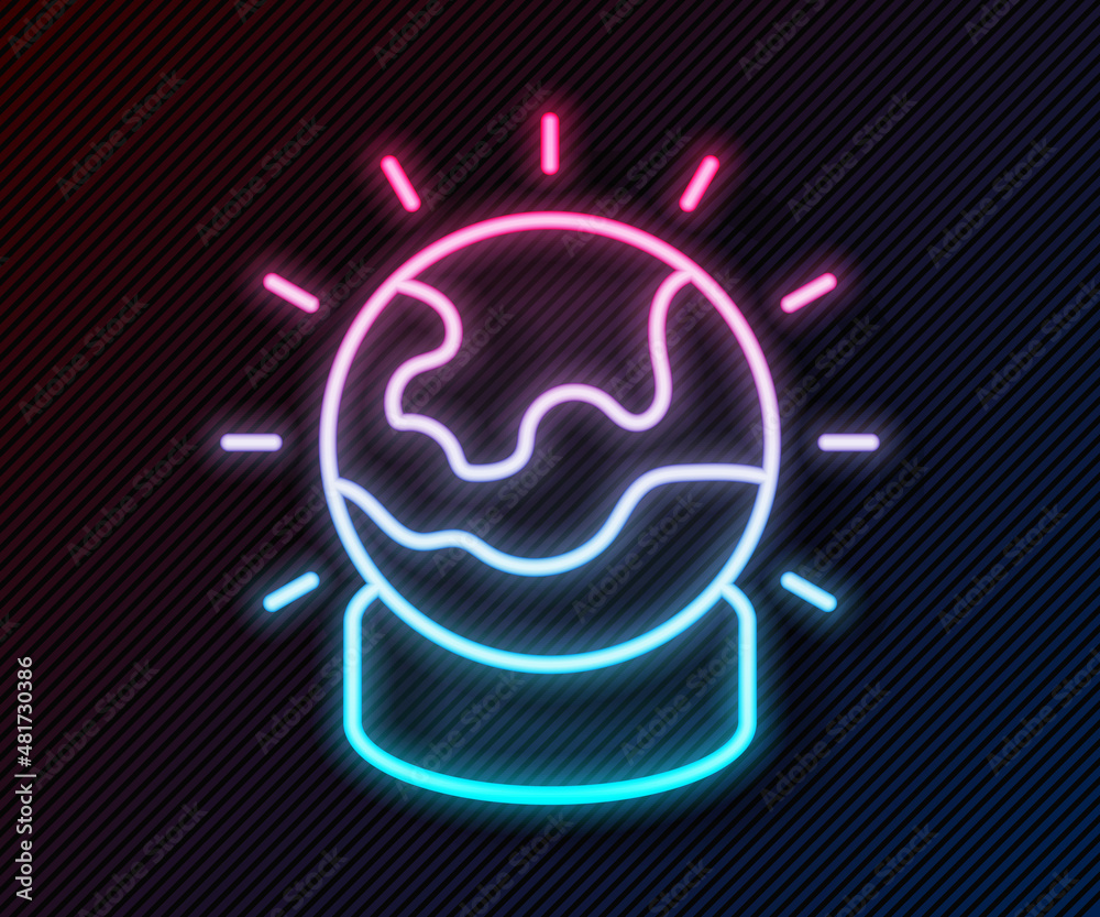 Glowing neon line Magic ball icon isolated on black background. Crystal ball. Vector