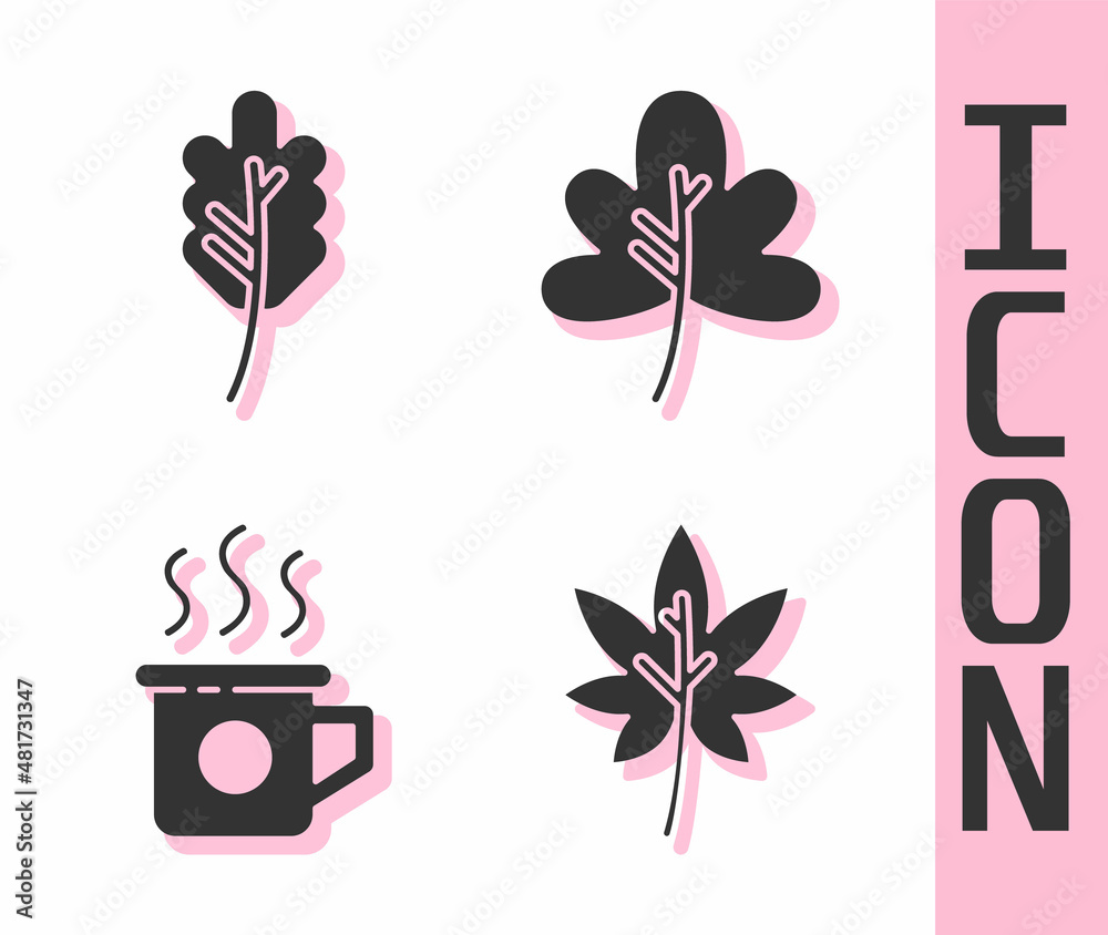 Set Leaf or leaves, Leaf or leaves, Cup of tea and Leaf or leaves icon. Vector