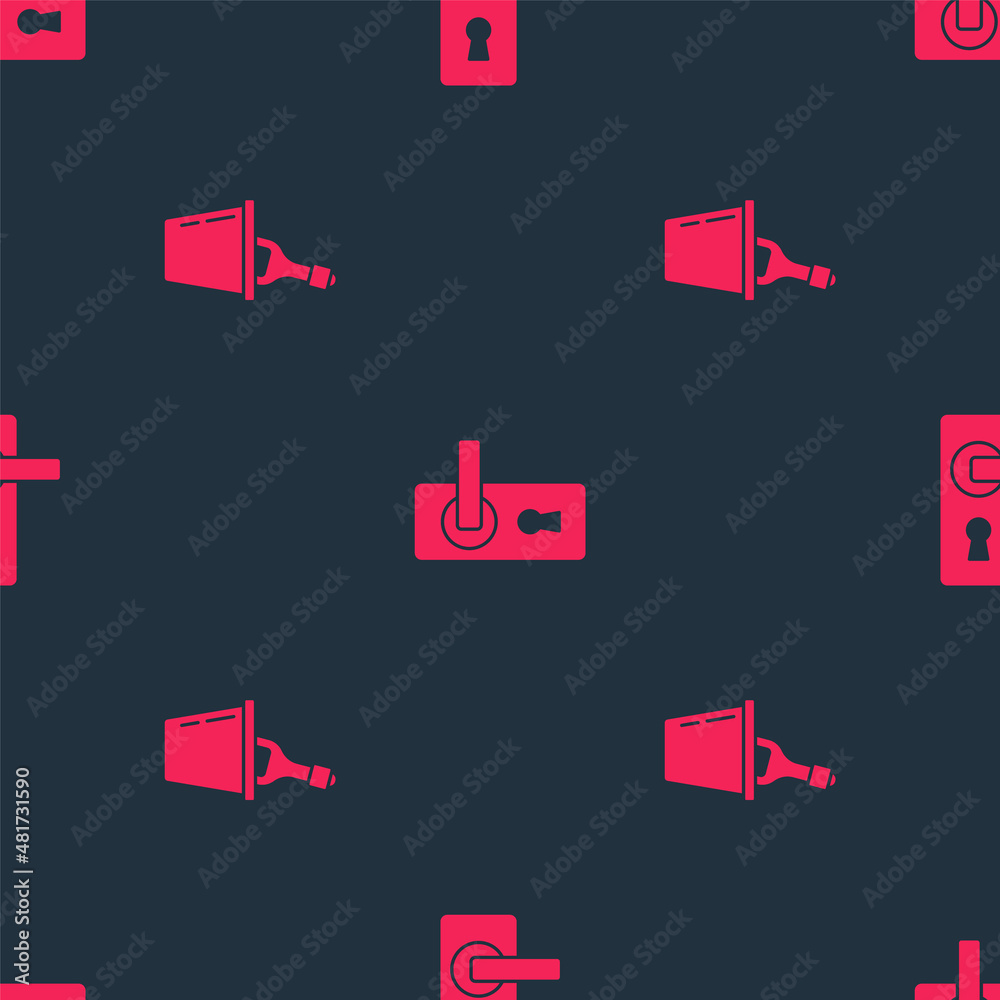 Set Champagne in an ice bucket and Door handle on seamless pattern. Vector