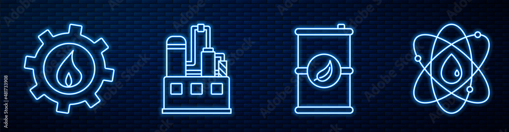 Set line Bio fuel barrel, Oil industrial factory building, Oil industrial factory building, Atom and