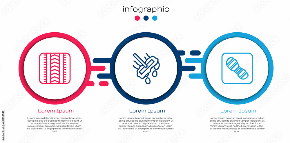 轮胎履带、拖把和人类足迹鞋。商业信息图表模板。矢量