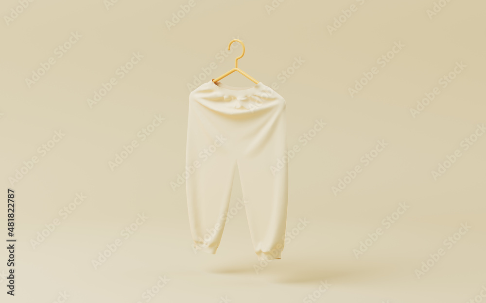 A pair of trousers with yellow background, 3d rendering.