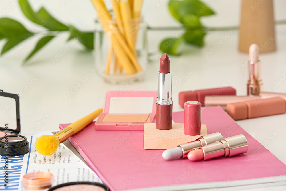 Decorative cosmetics on light table