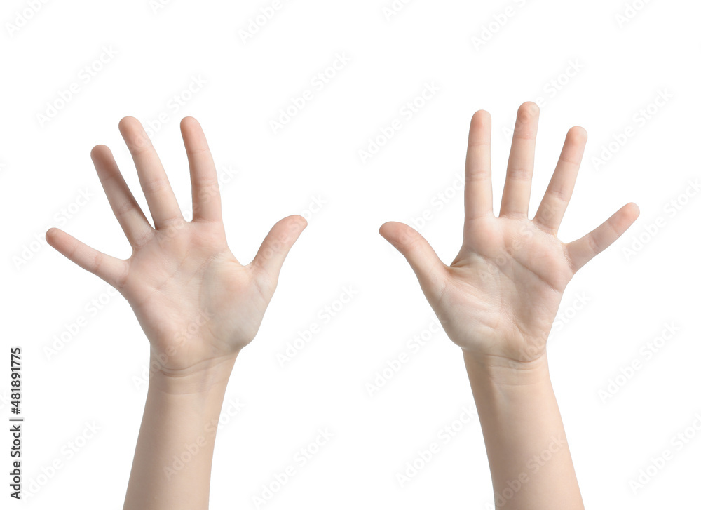 Childs hands on white background