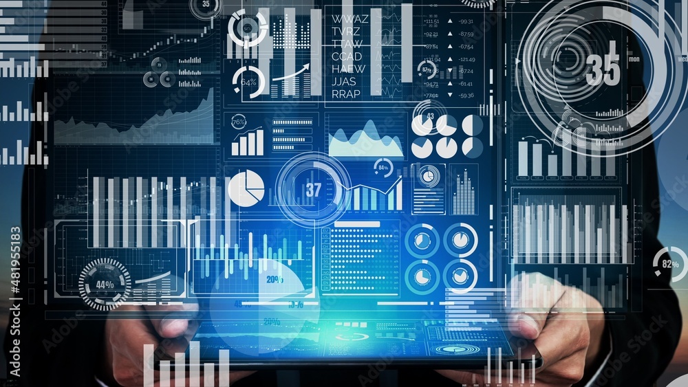 Big Data Technology for Business Finance Analytic conceptual. Modern graphic interface shows massive