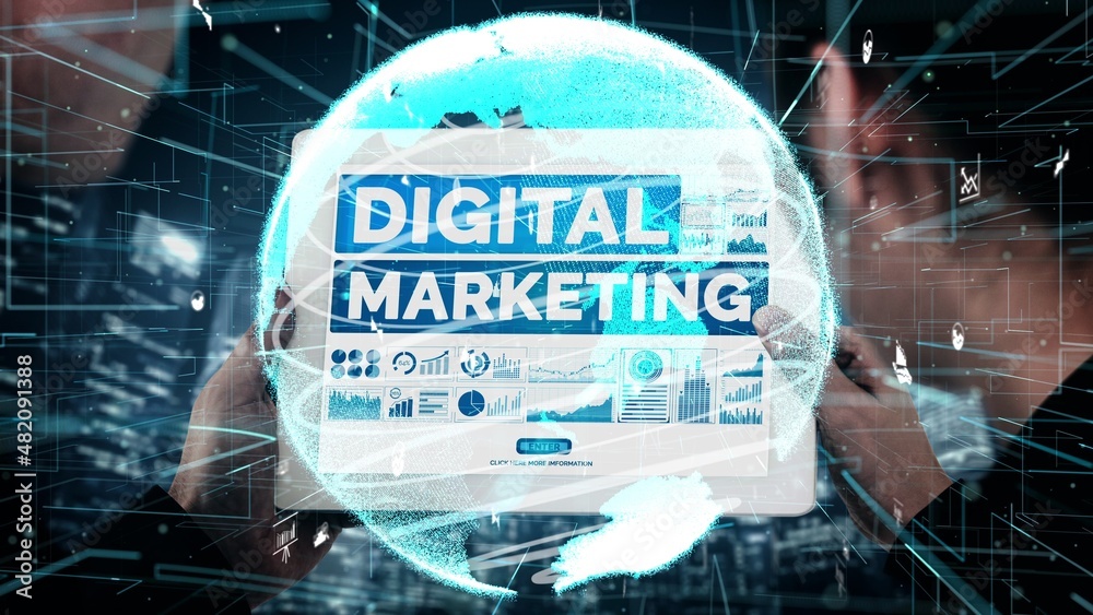 Digital Marketing Technology Solution for Online Business conceptual - Graphic interface showing ana