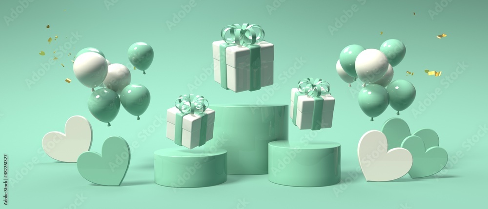 Hearts with gift boxes - Appreciation and love theme - 3D render