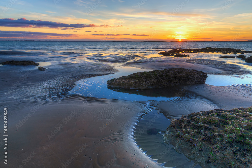 Coast of the Caspian Sea at sunrise