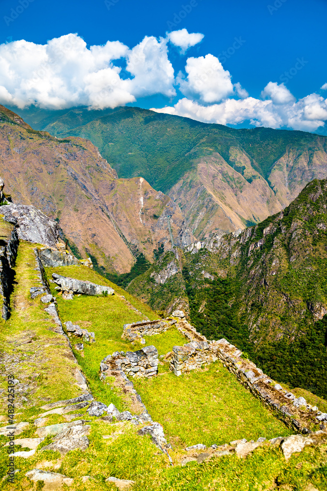 Ancient Incan terraces at Machu Picchu. UNESCO world heritage in Peru