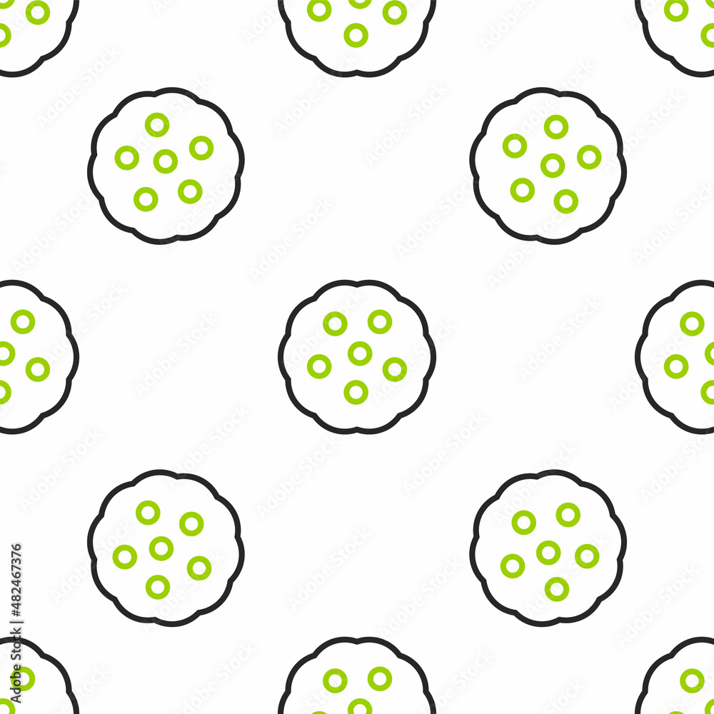 Line Cookie or biscuit with chocolate icon isolated seamless pattern on white background. Vector