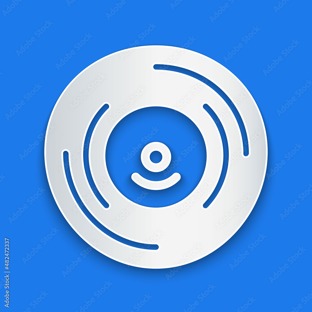 Paper cut Vinyl disk icon isolated on blue background. Paper art style. Vector