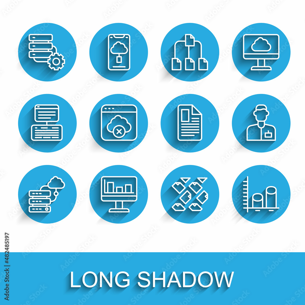 Set line Network cloud connection, Monitor with graph chart, Server and gear, Data stream, analysis,