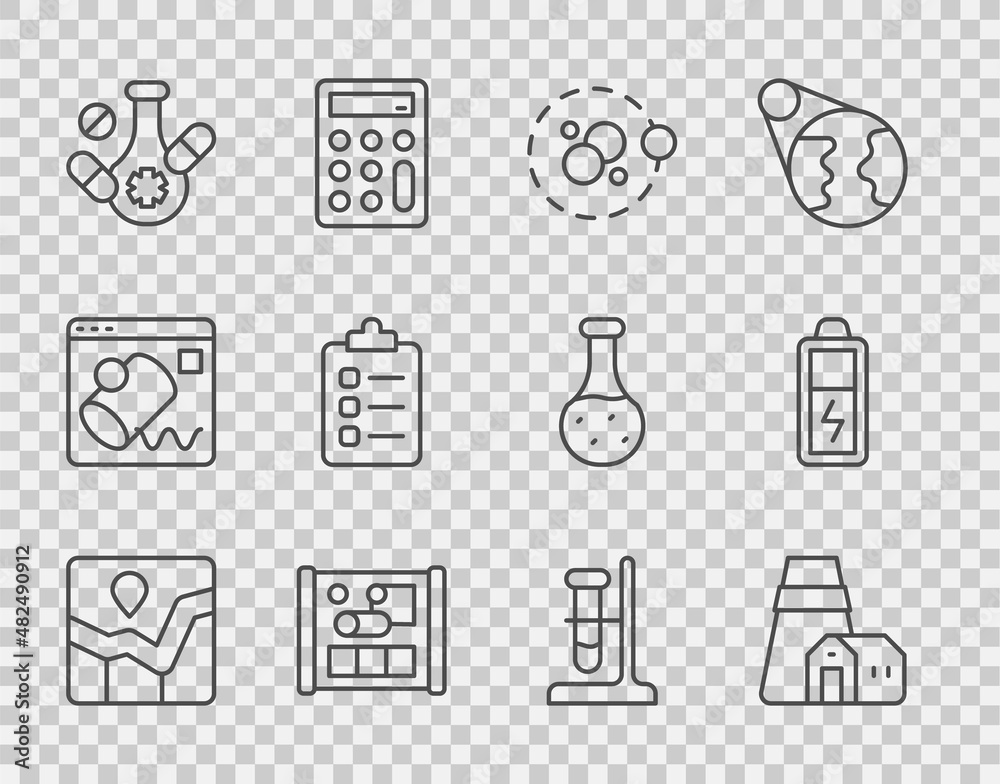 Set line Graph chart infographic, Power station plant, Atom, Graphing paper for engineering, Medicin