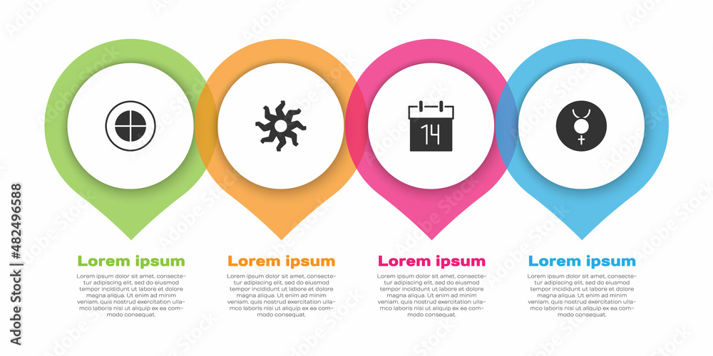 设置地球仪、太阳、日历和符号水星。商业信息图模板。矢量