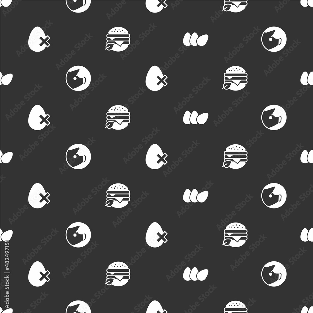 Set Chicken egg, Pig, No and Vegan food diet on seamless pattern. Vector