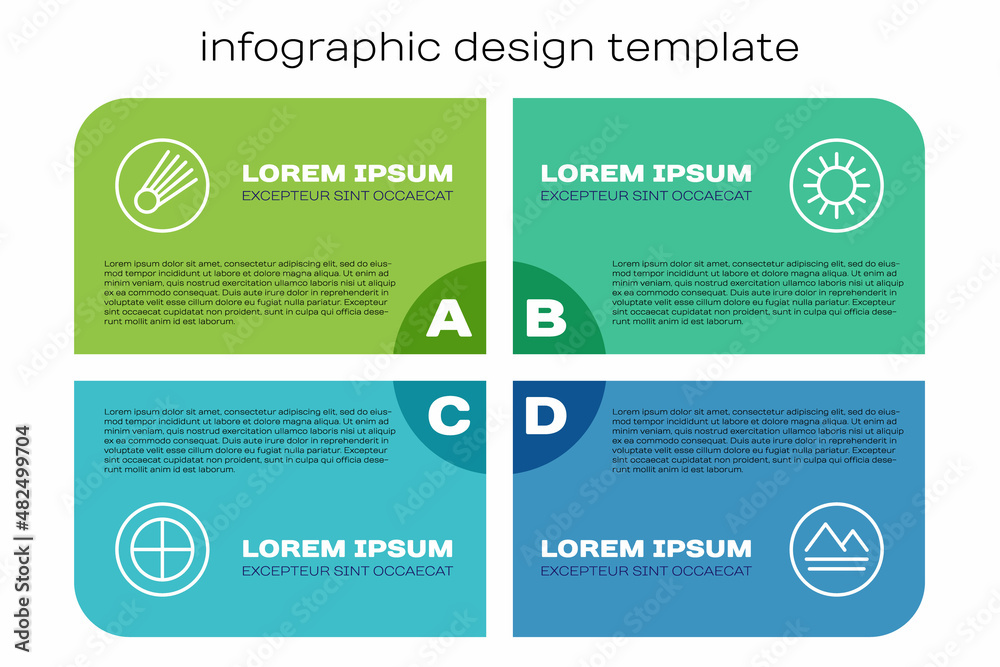 设置地球仪、彗星、元素和太阳。商业信息图模板。矢量