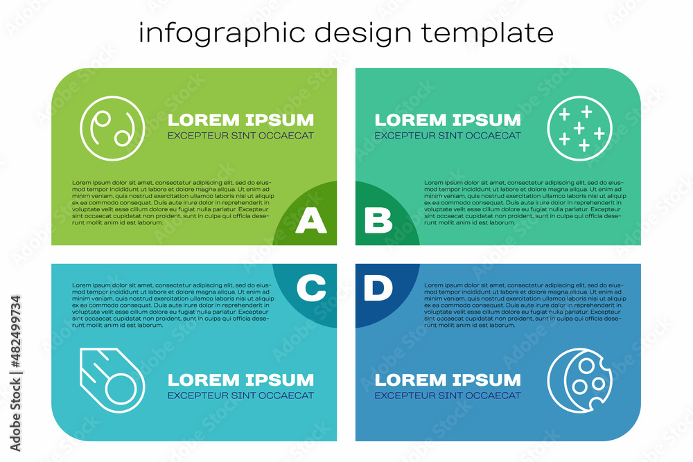定线彗星、癌症黄道带、日食和满月。商业信息图形模板。Vect
