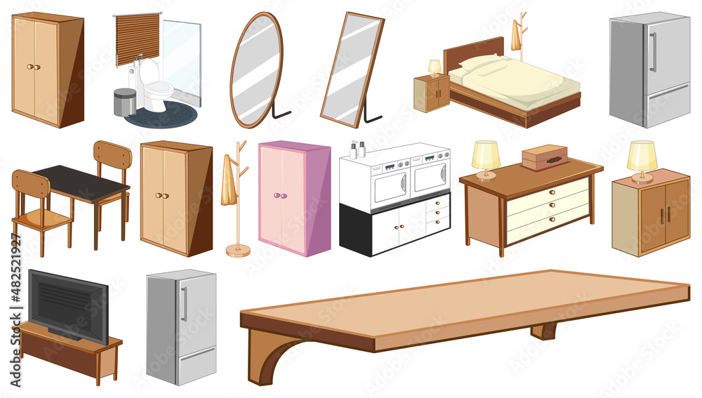 Set of interior furniture and decorations