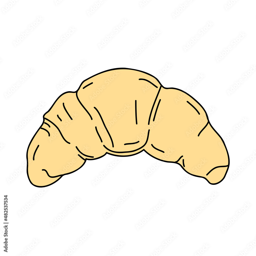 French croissant bun in flat style, insulated bun on white background. Vector graphics