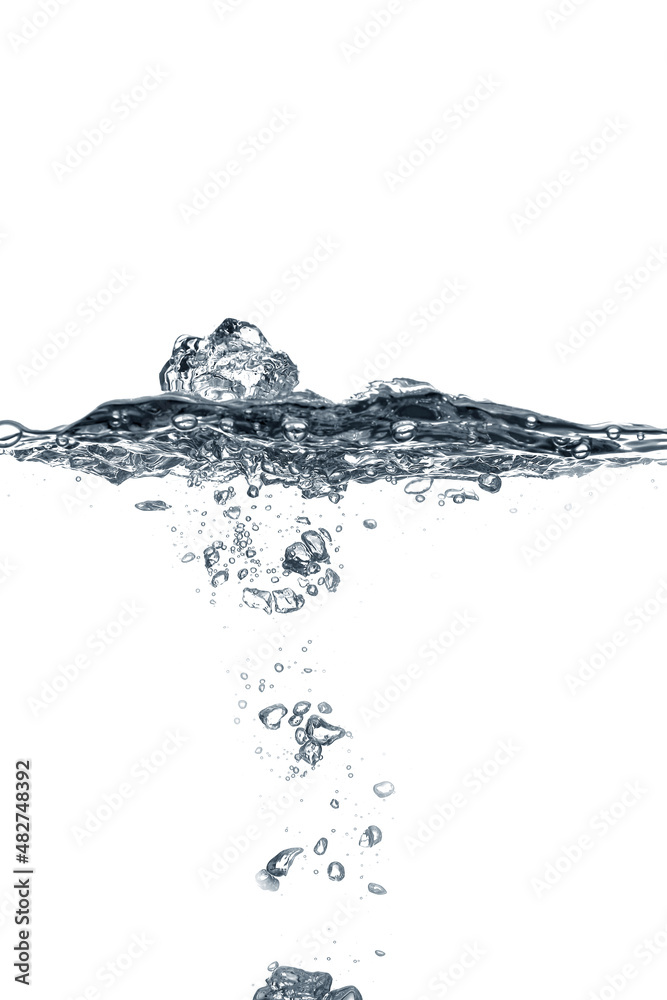 Clear water with air bubbles on white background