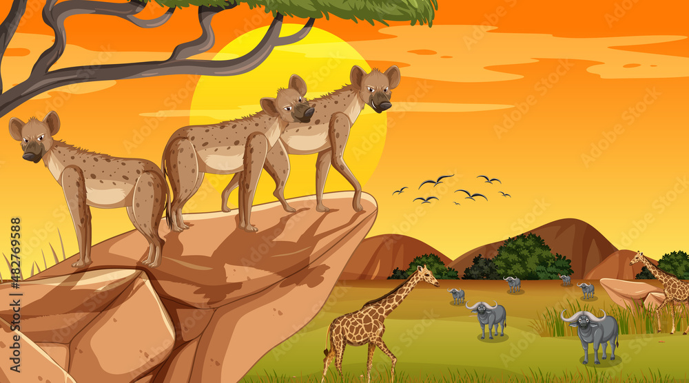 Wild animals in savanna forest