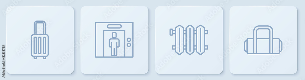 设置线手提箱，加热散热器，升降和白色方形按钮。矢量