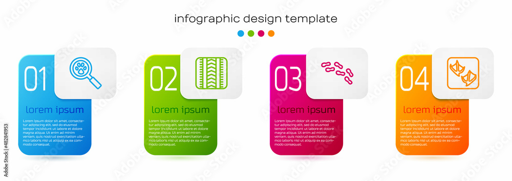 Set line Paw search，Tire track，Human footprints shoes and Seagull Paw.Business infographic templa（设置