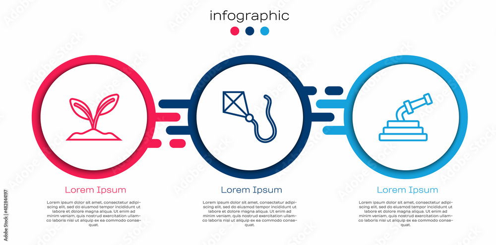 Set line Sprout, Kite and Garden hose. Business infographic template. Vector