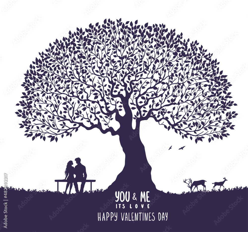 lovers silhouette tree