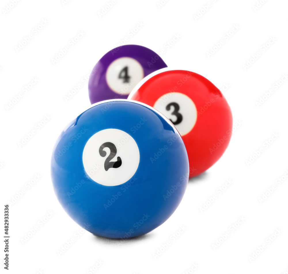 Billiard balls on white background