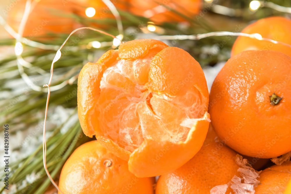 Fresh tangerines on table, closeup