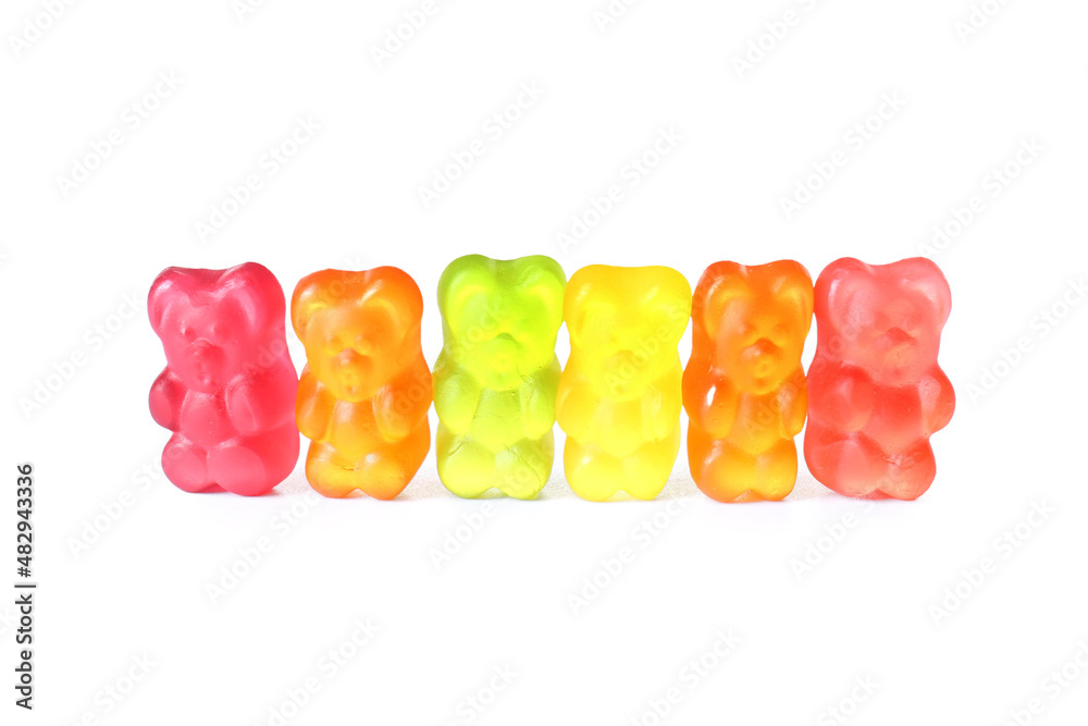 Tasty jelly bears on white background