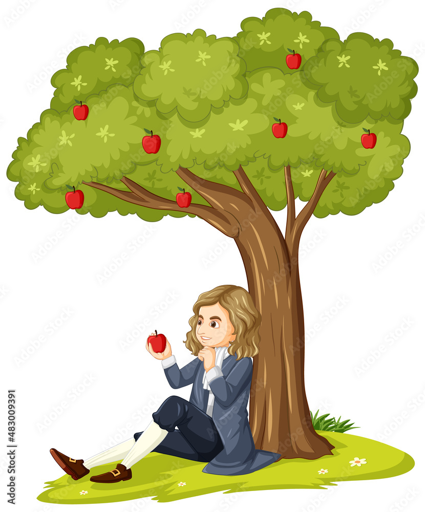 Sir Isaac Newton setting down the apple tree