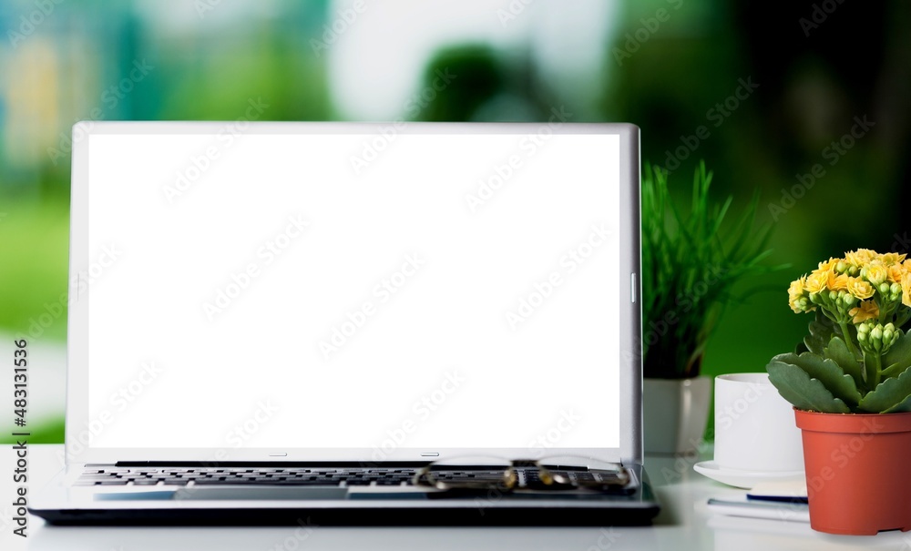 Blank screen On laptop. Beautiful concept for happy new year and christmas 2022