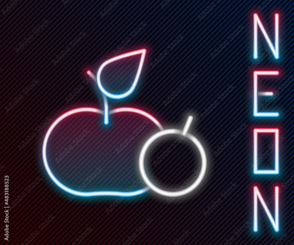 Glowing neon line Apple icon isolated on black background. Excess weight. Healthy diet menu. Fitness