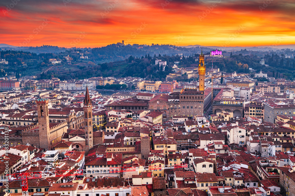 Florence, Italy Aerial View at Dusk