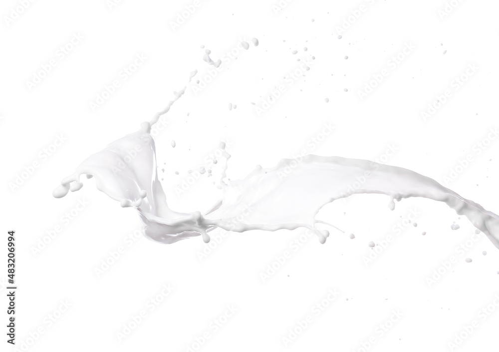 Splash of fresh milk on white background