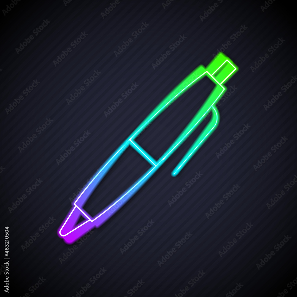 Glowing neon line Pen icon isolated on black background. Vector